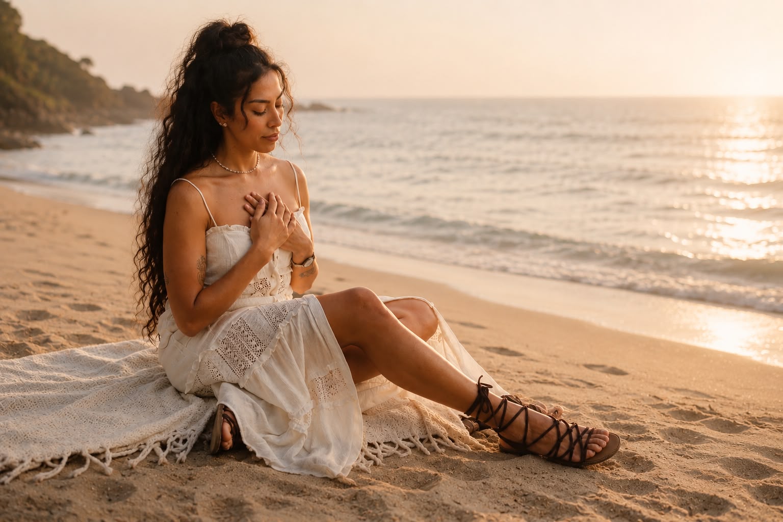Mar — bienestar y meditación en la playa al atardecer